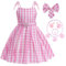JANGZIIA Deguisement Robe Carreaux Rose Fille Déguisement Princesse Costume Carnaval Cosplay Halloween Fille pour Enfants 3-13 Ans