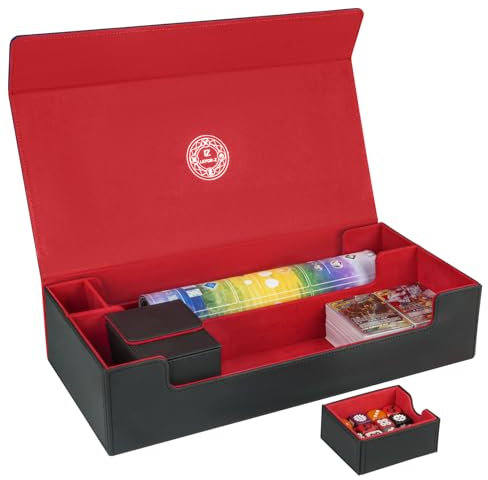 LEFOR·Z X-Large Premium Card Game Deck Storage Box Fits 5 Decks, Compatible with MTG/TCG/Yugioh/Magic/Commander (Black & Red)