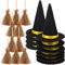 TOYANDONA Mini Witch Hats and Mini Broom Halloween Decorations Wizard Accessory for Halloween Party Birthday Wedding DIY Crafts Accessories (10Pcs Black Witch Hats+10Pcs Broom Sticks