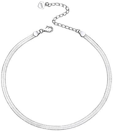 Bracelet de Cheville, en Argent Véritable 925, Chaîne Serpent Plat, 26CM, Femme Fantaisie
