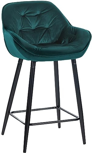CLP Barhocker Gibson Samt I Gepolsterter Tresenstuhl Mit Fußstütze I Sitzhöhe 76 cm, Farbe:dunkelgrün