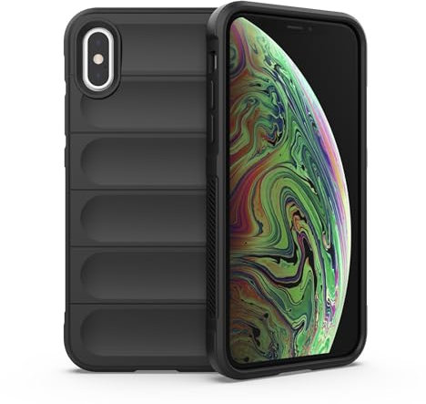COQTEL® Coque pour iPhone X Compatible XS, Housse de Haute qualité en Silicone et TPU Antichoc étui Noir Protection arrière et côtés, protège écran avec en Cadeau kit de Verre trempé…