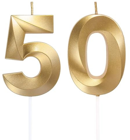 Geburtstagskerzen Zahlen 50, Gold Geburtstag Kerzen, 3D Tortendeko, Geburtstagskerze Kuchendeko für Geburtstag Party, Hochzeiten, Firmenfeiern, Jubiläen kuchen Dekoration, Birthday Candle Nummer 50