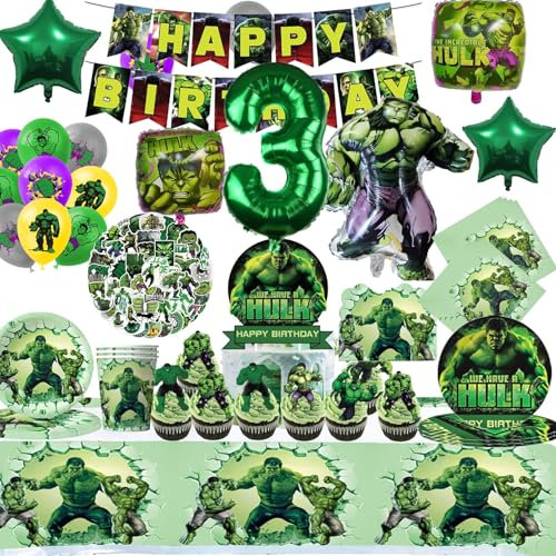 159pcs Hu-lk Geburtstag Dekoration Set,3 Jahren Hu-lk Gebutstag Partygeschirr,Hu-lk Luftballon,Geburtstag Partyzubehör Set für Kindergeburtstag