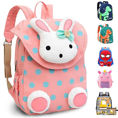 LUKIUP Hase Kindergartenrucksack, Kinderrucksack Mädchen Pink, 28 * 23 * 10cm Kleiner Freund Rucksack Kindergarten, Weißer Hase Rucksack für Kindergarten Mädchen Ab 2-5 Jahren