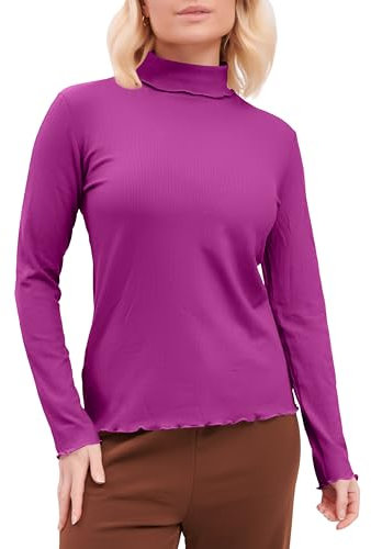 Love My Fashions Ladies Turtle Neck Jumper Long Sleeve Ribbed Roll Neck Polo Shirt for Women UK Fuchsia