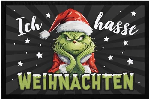 MoonWorks® Fußmatte Grinch Weihnachten mit Anti Spruch Ich Hasse Menschen Sarkasmus Ironie rutschfest & waschbar Weihnachten schwarz 60x40cm