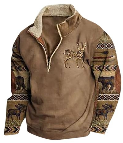 Kobilee Felpa Uomo Vintage Montagna Pile Caldo Invernale Abbinabile a Leggings, Pantaloni o Jeans Attillati, Regalo Uomo Compleanno o Natale, Brown, M, L