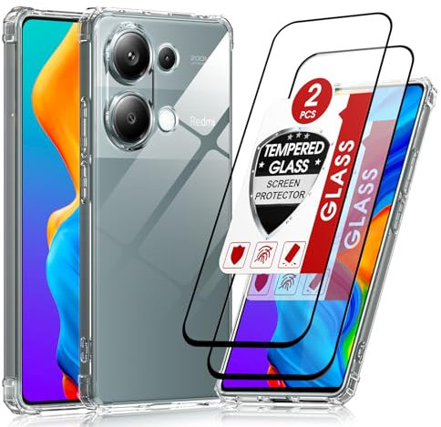 LeYi Funda para Xiaomi Redmi Note 13 Pro 4G(No para 5G)/Poco M6 Pro 4G con [2-Unidades] Cristal Templado, Carcasa Armor Silicona Soft Skin TPU Case Antigolpes Cover, Transparente