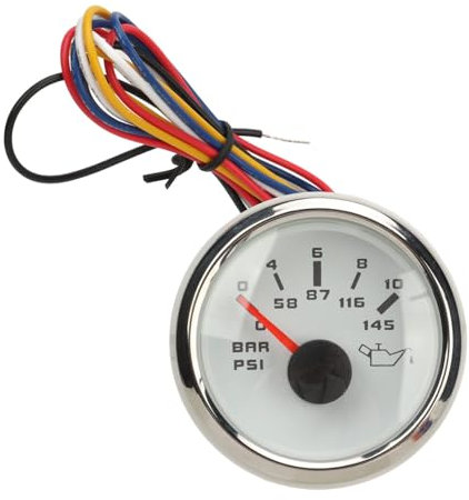 XHTLLO 52 Mm Öldruckmesser, Weißes Zifferblatt, Silberne Lünette, DC 9–32 V, 0–10 Bar Can-Bus-Messgerät, Für Wohnmobil-Yachten, Boote