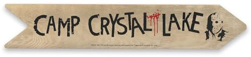Kristall-See-Pfeil-Wanddekoration aus Holz mit Aufschrift Friday the 13th Camp – Spooky Friday der 13. Schild für Filmzimmer oder Halloween-Dekoration