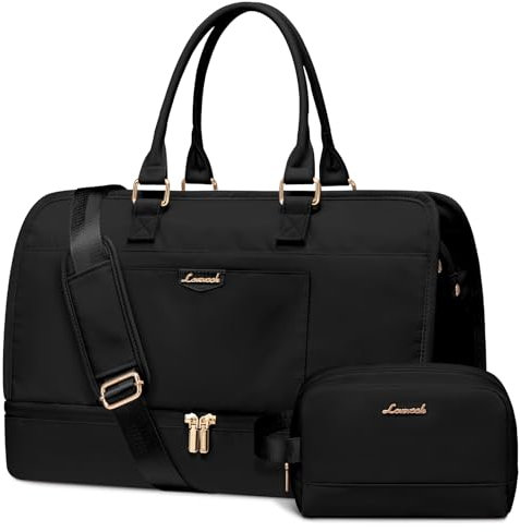 LOVEVOOK Reisetasche Damen Weekender Groß Sporttasche 40L Handgepäck Tasche Kliniktasche Geburt Wasserdicht, Duffle Travel Bag Krankenhaustasche Set Für Flugzeug Reisen Gym, Schwarz