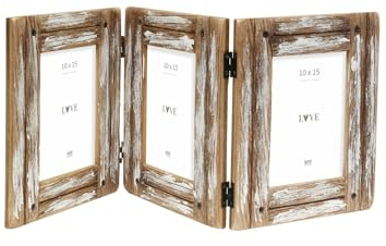 Deknudt Frames - Triptychon Bilderrahmen aus Treibholz mit weißem Finish für 3 Fotos - für Foto 10 x 15 cm - Braun - Fotorahmen - zum Aufstellen
