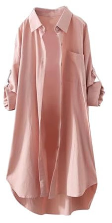UFZKOOEP Chemises boutonnées à Manches Longues pour Femmes, Hauts de Chemisiers décontractés en Coton et Lin, Hauts Cardigan surdimensionnés à Coupe Ample et Douce (Pink,L)