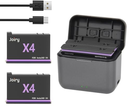 Joiry Insta 360 X4 Akku und Ladegerät für Insta360 X4 Action Kamera Dual-Ports Schnelllade Hub, 2PCS 2800mAh Batterie mit Ladegerät Zubehör kompatibel mit Insta360 X4 Kamera