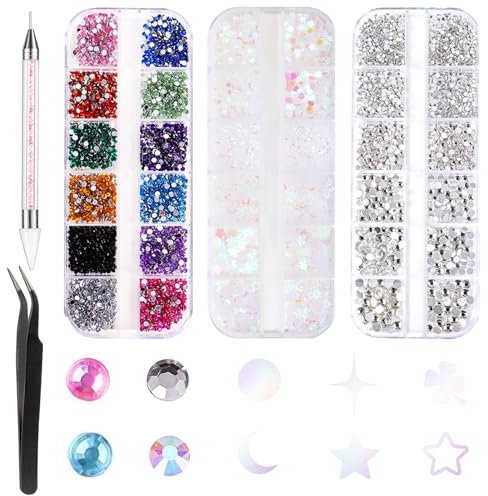 Strass e Brillantini per Unghie, 4200 Pezzi Colorati per Nail Art, DIY Kit Con Pinzetta e Pennarello