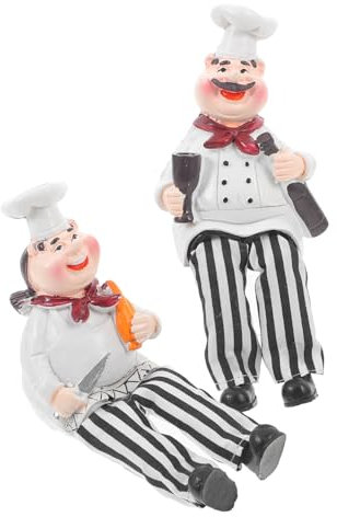 HAWILLOSCH 2stücke Resin Küchenchef Dekofiguren Cartoon Chef Skulptur Niedlich Lebensecht Kuchendeko Tisch Wohnraum Büro Dekoration Geschenkidee