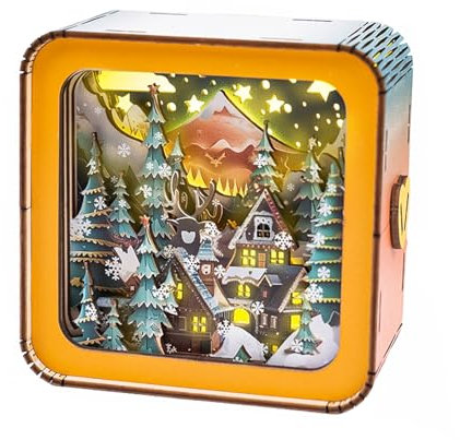 KAAYEE 3D Holzpuzzle Nachtlicht Erwachsene, (warme Heiligabend) 3D Puzzle Holz Nachtlicht Erwachsene, Wooden Puzzle 3D Lampe Geschenkbox Geschenke für Frauen Männer zum Weihnachten Geburtstag