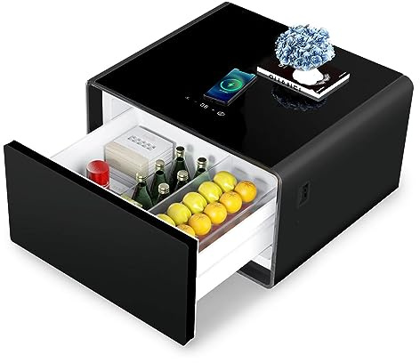 Intelligenter Nachttisch mit integriertem Kühlschrank, kabelloser Ladestation und USB-Anschluss, verstellbares Induktionslicht, Beistelltisch für Schlafzimmer, Wohnzimmer, Büro