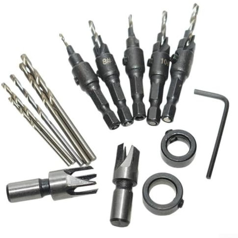 Zilimontt 15 Pcs Woodworking Drill Kit,Countersink Drill Bit Wood Set,Depth Control And Limit Rings,Adjustable Counter Sleeve Depth With Wrench Shank
