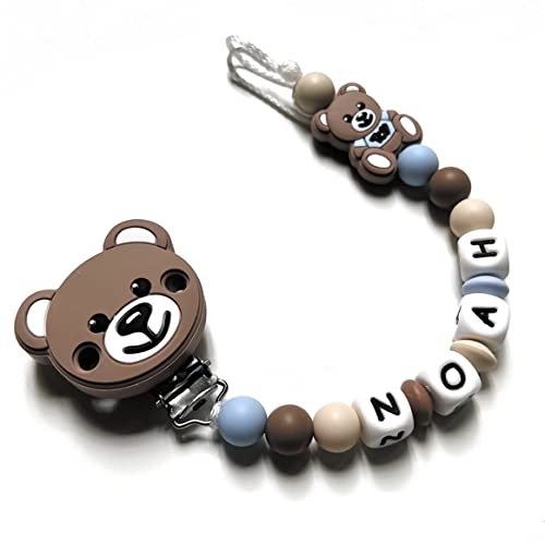 Catenella Portaciuccio con Nome, Catenina Porta Ciuccio Personalizzata Compatibile con ogni Succhietto (TOY AZZURRO)