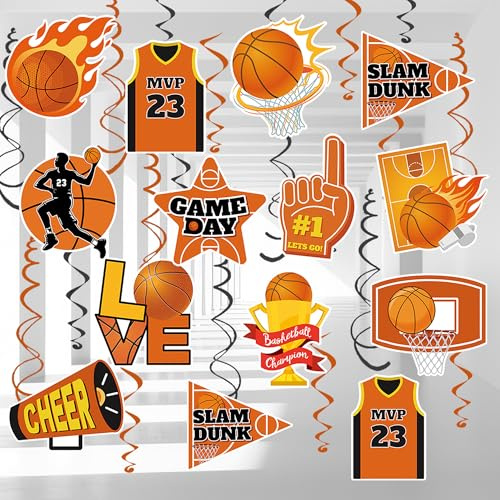 Basketball Party Spirale Folienwirbe, 32 Pcs Basketball Geburtstagsparty Spirale Basketball Decorations Spirale für Basketball Geburtstag Party Deko