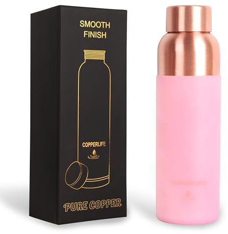 Wasserflasche aus reinem Kupfer, handgefertigt, auslaufsicher, umweltfreundlich, gesundheitsfördernde Flasche mit Silikongriff, stilvoll, perfekt für Flüssigkeitszufuhr und Wellness