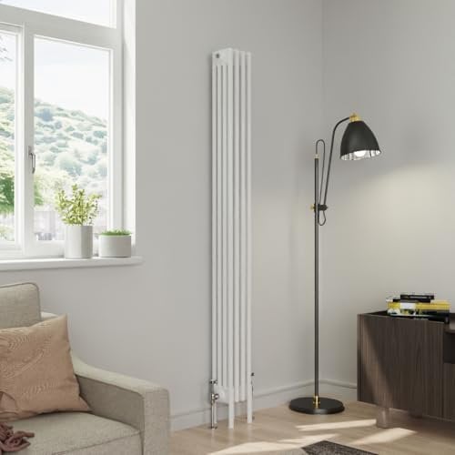 Warmehaus 1800x200mm White Traditional Vertical Radiator 4 Column Column Cast Iron Style Panel Radiator Central Heating