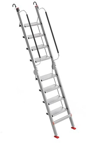 Aluminium-Bodentreppe Dachbodentreppe mit Handlauf, Leichtbau-Ausziehleiter mit rutschfesten Füßen, Raumsparende Klappleiter Leiter, für Zuhause, Büro, Heimwerker(257 * 50cm/101 * 20)