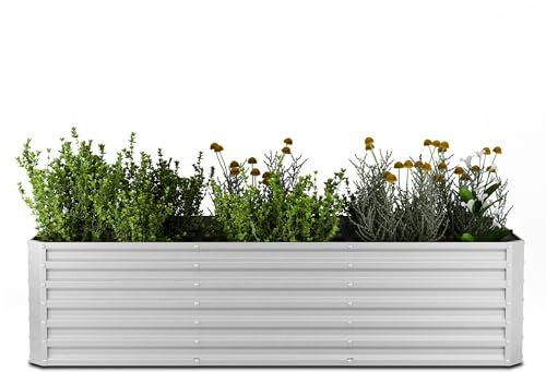 blumfeldt Jardinière surélevée High Grow Straight, 1440 L en Acier Galvalume résistant, Ergonomique & Facile à Monter, pour Fleurs, Herbes & légumes – Jardinière d'extérieur rectangulaire, Argent