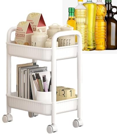 Jubepk Rolling Kitchen Cart, Waterproof 2 Tier Anti-Slip Utility Cart