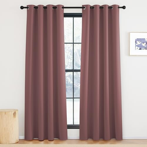 KGORGE Rideaux Occultants Opaque Thermique Anti Froid/Chaleur Decoration de Cuisine Salon Masion Chambre Design Moderne avec Oeillets Prêt à Poser, Rose Foncé, L140xH220cm, 2 Pièces
