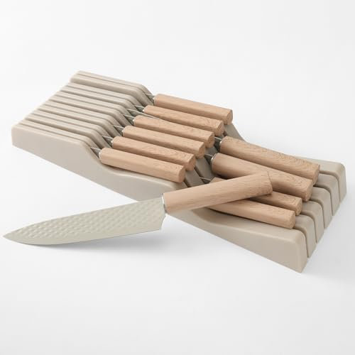 Wekity in-Drawer Knife Block Set, 12PCS Kitchen Knife Set, Ultra Sharp Stainless Steel Non-Stick Coating Chef Knife Set, Cooking Knives Drawer Organizer for Daily Kitchen Use