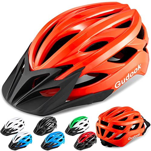 Gudook Erwachsene Fahrradhelm für Herren – Damen-Fahrradhelme – zertifizierter, Leichter Verstellbarer Fahrradhelm mit abnehmbarem Visier für Mountainbikes und Rennräder (orange Farbe, L)