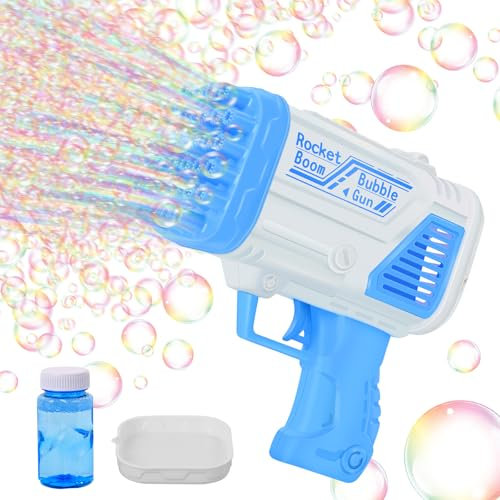 Seifenblasenpistole, 32 Löcher Automatische Gatling Blasenmaschine, Gatling Bubble Machine, Seifenblasenmaschine Set, Seifenblasen Pistole mit LED Licht für Kinder Outdoor Party Hochzeit (Blau)
