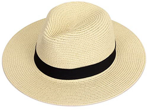 Skycase Panamahut,Mountain Strohhut mit Band,Rollbare Panama Hut aus Stroh,packbar für Strand, Urlaub, Reise | Atmungsaktiver Sonnenhut für Damen/Herren(Braun)