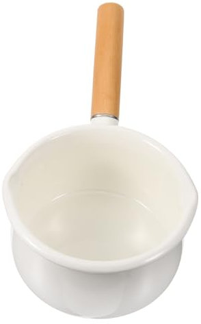 Warmhm Pot En Émail 1000ml Manche Long En Bois Massif, Casserole Antiadhésive Blanche, Petite Casserole Pour Cuisson De Lait Et Alimentation Bébé, Usage Quotidien Cuisine