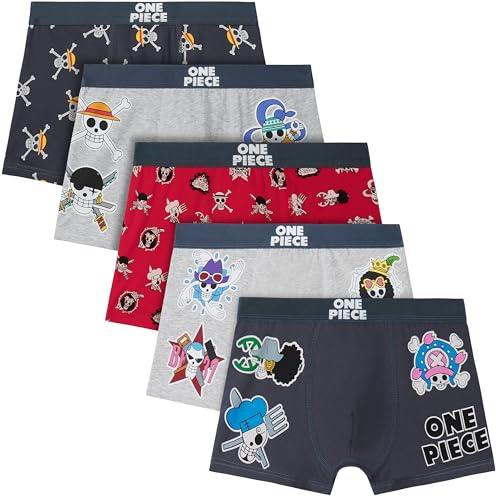 One Piece | Naruto | Dragon Ball Boxershorts Jungen 7-15 Jahre, 5er Pack Unterhosen mit Elastischem Bund, Baumwolle Unterwäsche, Anime Geschenke