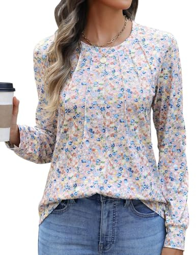 heekpek T Shirt Femme Manche Longue Décontracté Tee Shirt Femme Manche Longue Imprimé Tunique Haut à Col Rond Elegant Blouse Tshirt
