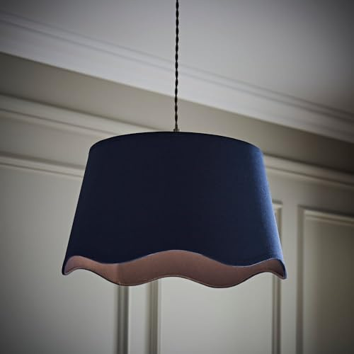 ValueLights | Mabel Large Navy Scallop Edge Linen Lamp Shade and Bulb | Shades, Home Décor & Improvement Essential