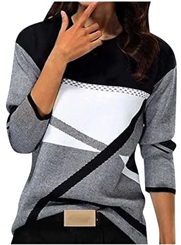 Pull Femme Hiver Chaud Chic Et élégant Jacquard Pull Leger Femme Manches Longues Imprimé Géométrique Fantaisie Pulls Fin Long Col Rond/Col V Casual Chandail d'automne Grande Taille Ideal Pullover