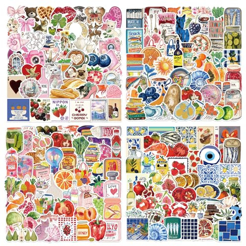 Auroriel 200 Stücke Vintage Ästhetik Sticker Lebensmittel Sticker Retro-Früchte für Laptop Scrapbooking Journaling Wasserflasche wasserdichte Vinyl für Kinder