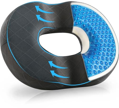 SKYNY Donut Sitzkissen aus Memory Foam mit Gel, ergonomisches Sitzringkissen für langes Sitzen, atmungsaktives Sitzkissen für Büro, Homeoffice, Auto und Stuhl, rutschfest, Bezug waschbar