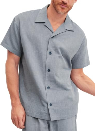 CALIDA RMX Sleep T-Shirt Herren | durchgeknöpftes Kurzarm-Shirt, leichter Musselin und angenehm lockere Passform