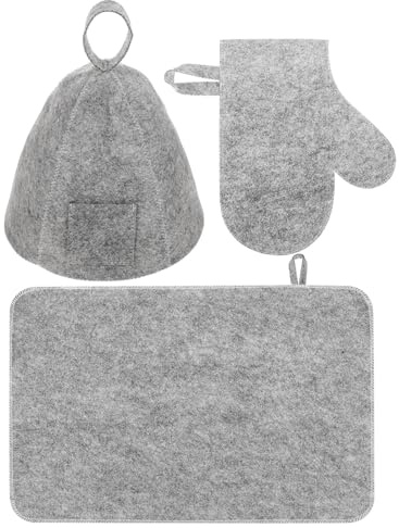 TOYANDONA Saunazubehör Satz Filz mit Saunahaube Saunahandschuhen und Polster Hautfreundlich und Weich Unisex für Sauna und Bad