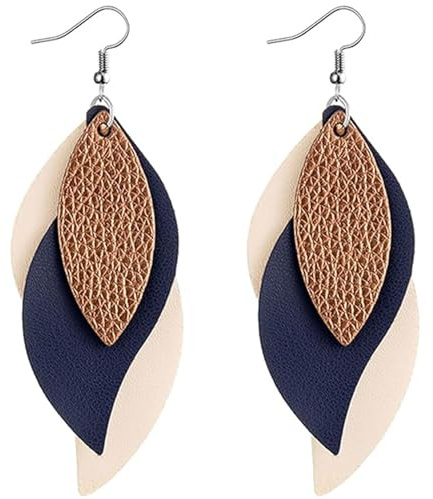Muorruo Einzigartige Boho-Ohrringe mit Blattmotiv für Damen, silberne Hängeohrringe in Blattform, leichte Ohrringe aus Leder mit mehreren Schichten, Accessoires und Schmuckgeschenke
