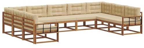 vidaXL Outdoor-Sofagarnitur mit Kissen 9 pcs Natur und Beige, Outdoor modernes Sofa Set, robuste Patiosammlung, vielseitige Gartenmöbel, Sectional Lounger für Entspannung im Hinterhof