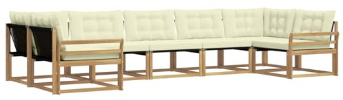 vidaXL Outdoor-Sofagarnitur mit Kissen 7 pcs Weiß und Creme, Elegantes Garten-Sofa, modernes Outdoor-Sofa, robuste Lounge-Möbel für gemütliche Treffen