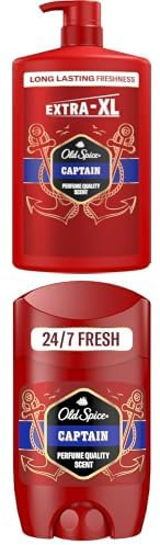 Bundle of Old Spice Captain Men’s Shower Gel & Shampoo 1000ml, + Old Spice Captain Men's Deodorant Stick 65ml, 24/7 Fressshhh With Daily Use, Long Lasting Perfume Quality Scent, Odour Protection