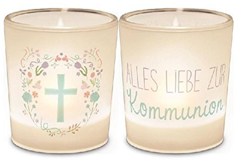Windlicht+Teelicht 6x6cm Für Dich Kommunion Kreuz